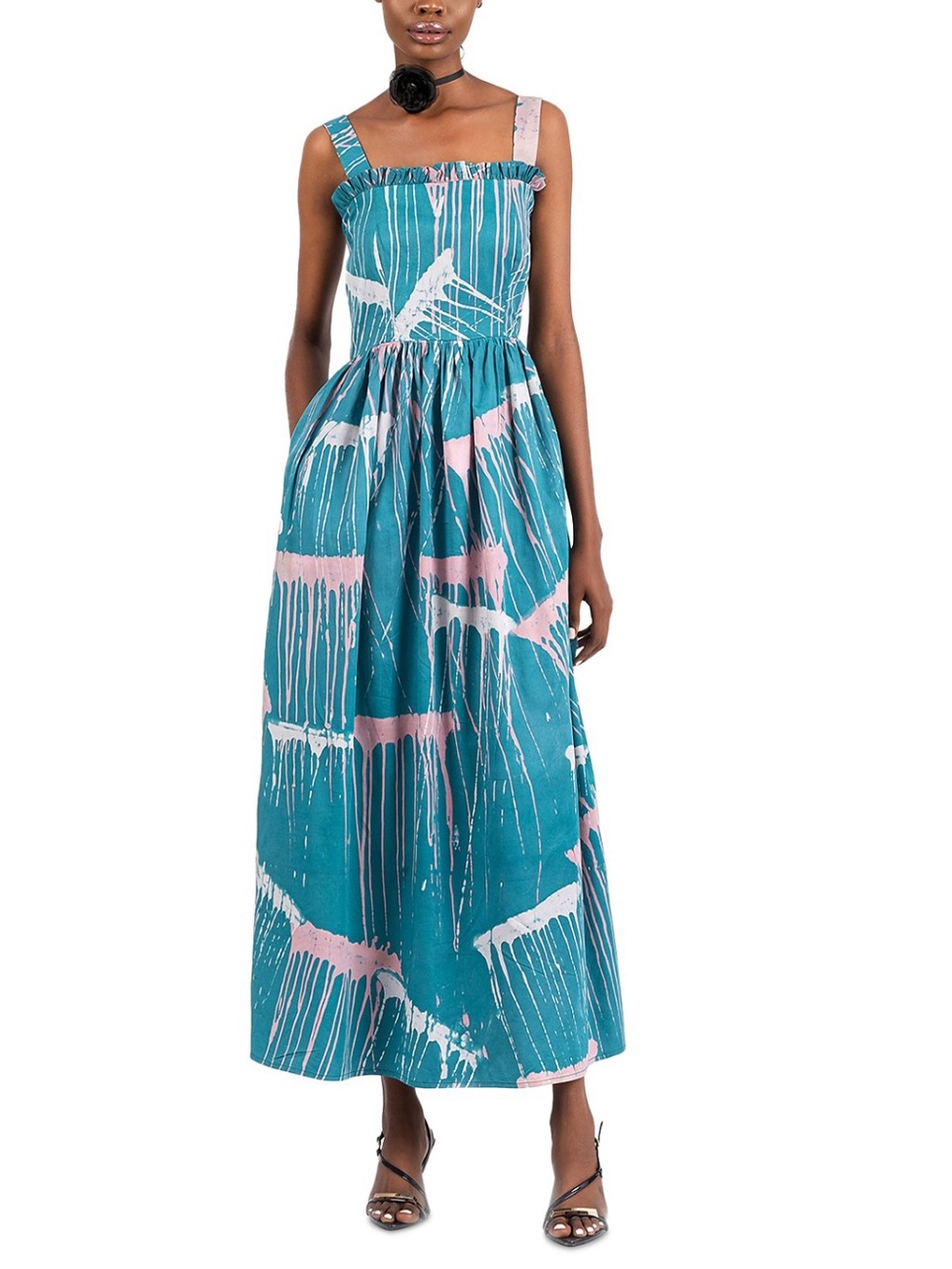BUSAYO Iyanu Cutout Back Midi Dress In Turquoise Aqua Size Small